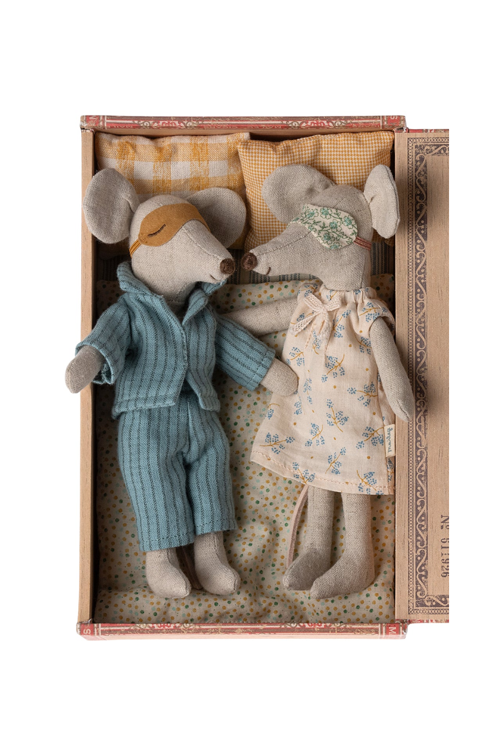 Maileg Mum & Dad Mice in Cigar Box: Charming Dollhouse Set