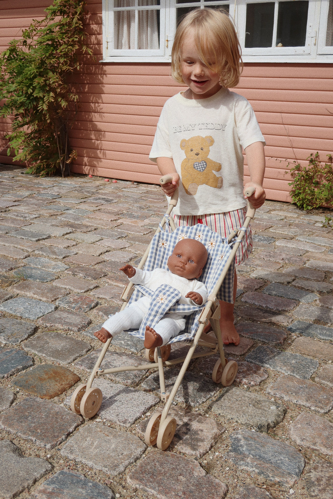 Konges Slojd Umbrella Doll Stroller - Captains Blue Check: Classic Doll Mobility
