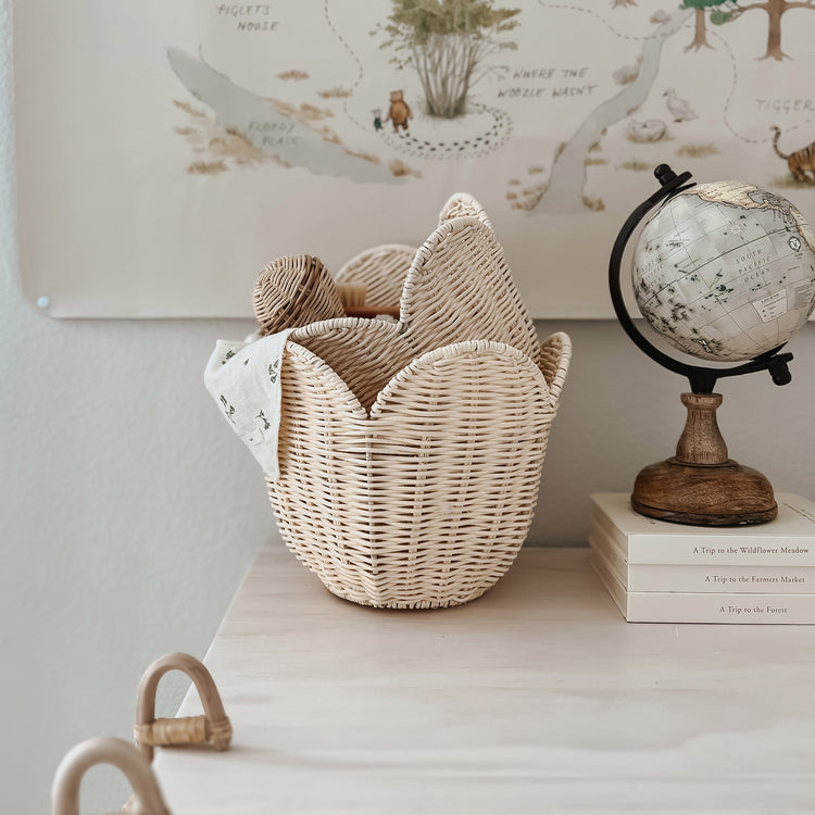 Rattan Lily Basket Set Buttercream: Elegant Storage Solution