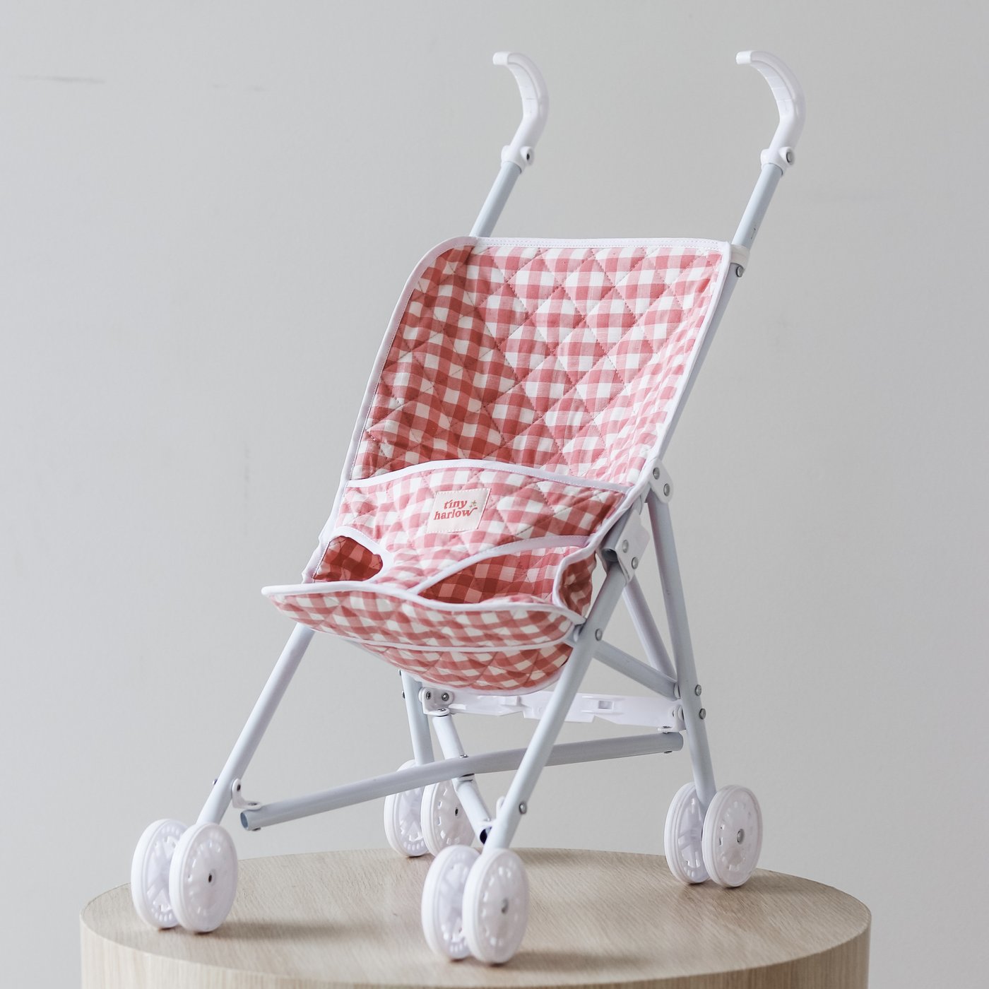 Tiny Harlow Doll Stroller in Pink Gingham - A Must-Have from Tiny Tours!