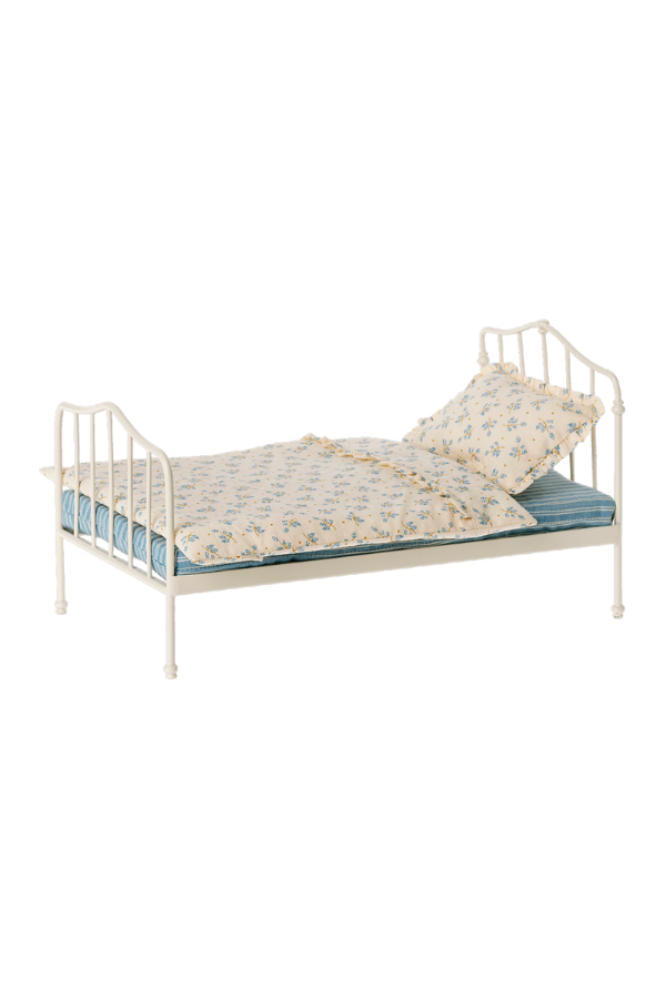 Miniature Bed in Blue: Dollhouse Comfort