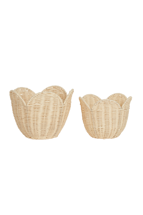 Rattan Lily Basket Set Buttercream: Elegant Storage Solution