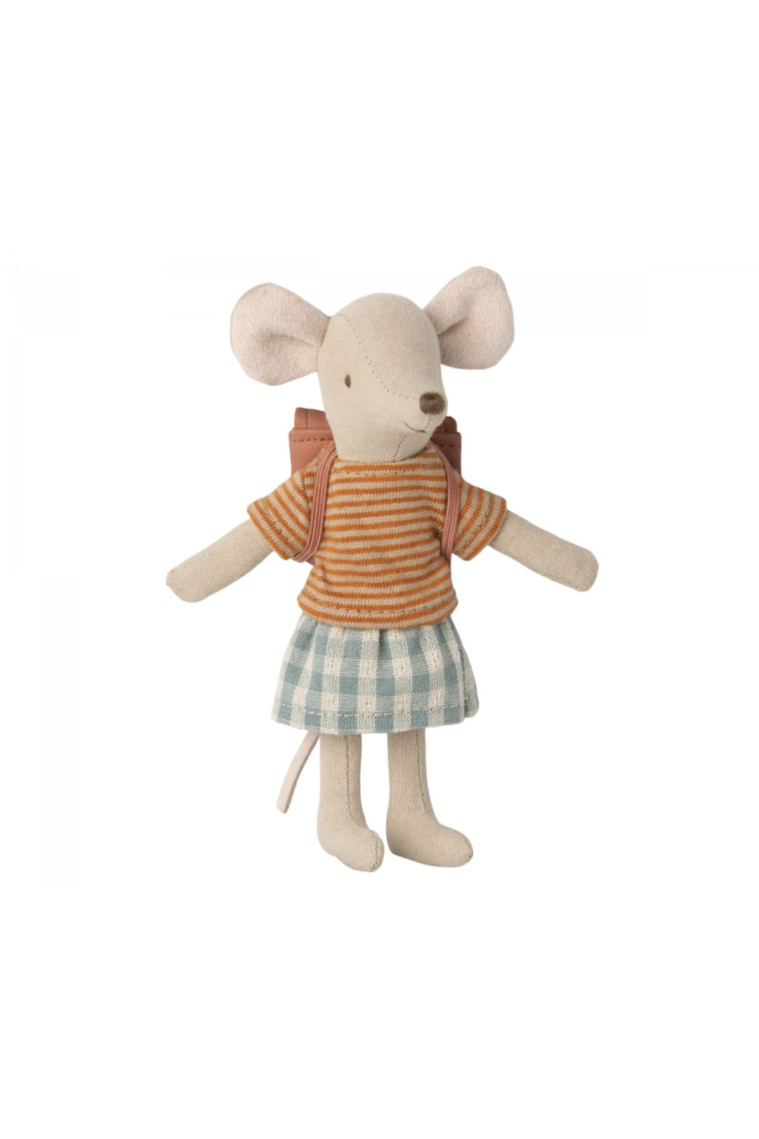 Maileg Big Sister Tricycle Mouse with Backpack: Old Rose