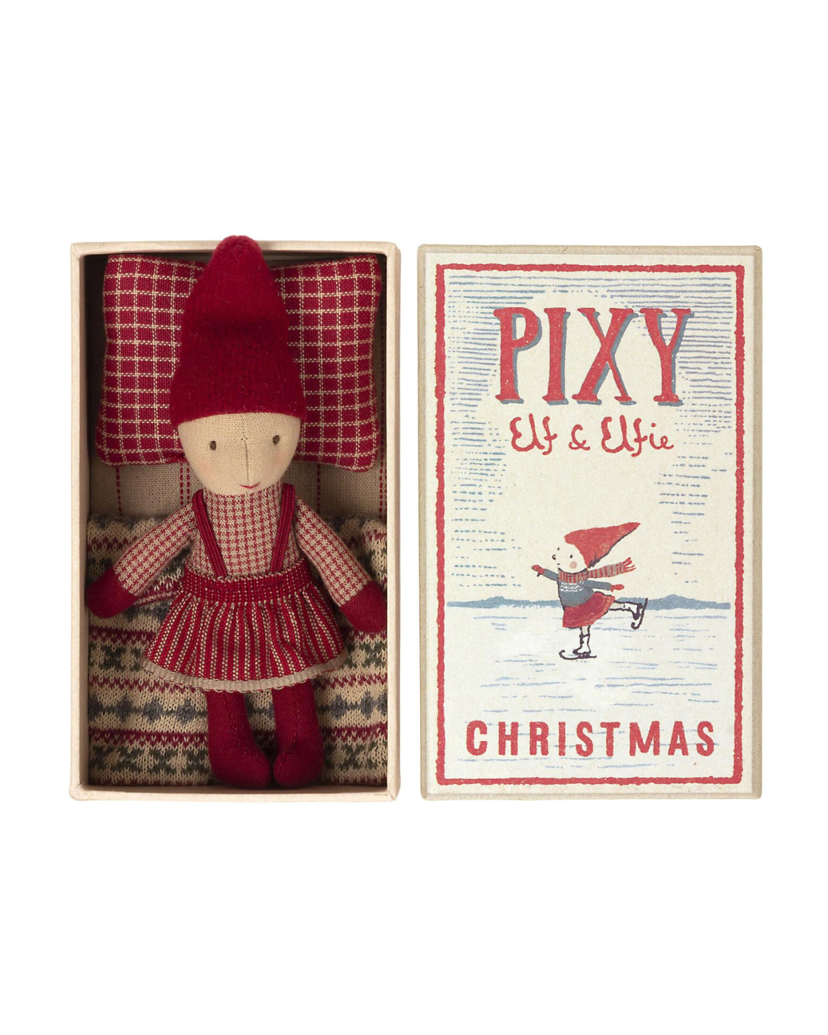 Maileg Christmas Pixy Elfie in Matchbox - Festive Dollhouse Decor