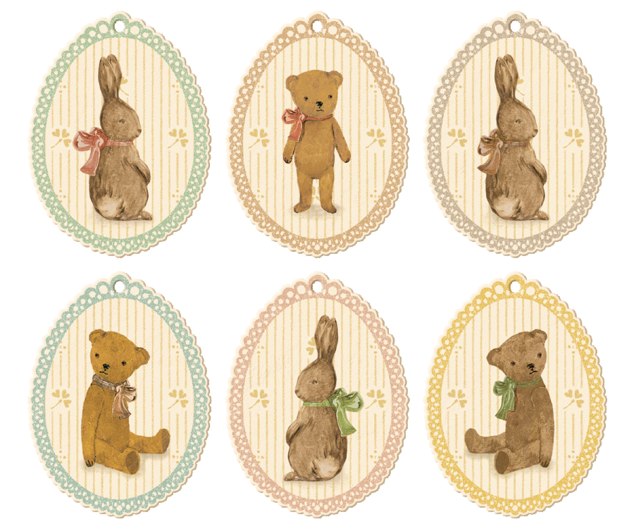 Bunnies & Teddies Gift Tags - 12pcs Maileg Party Accessories