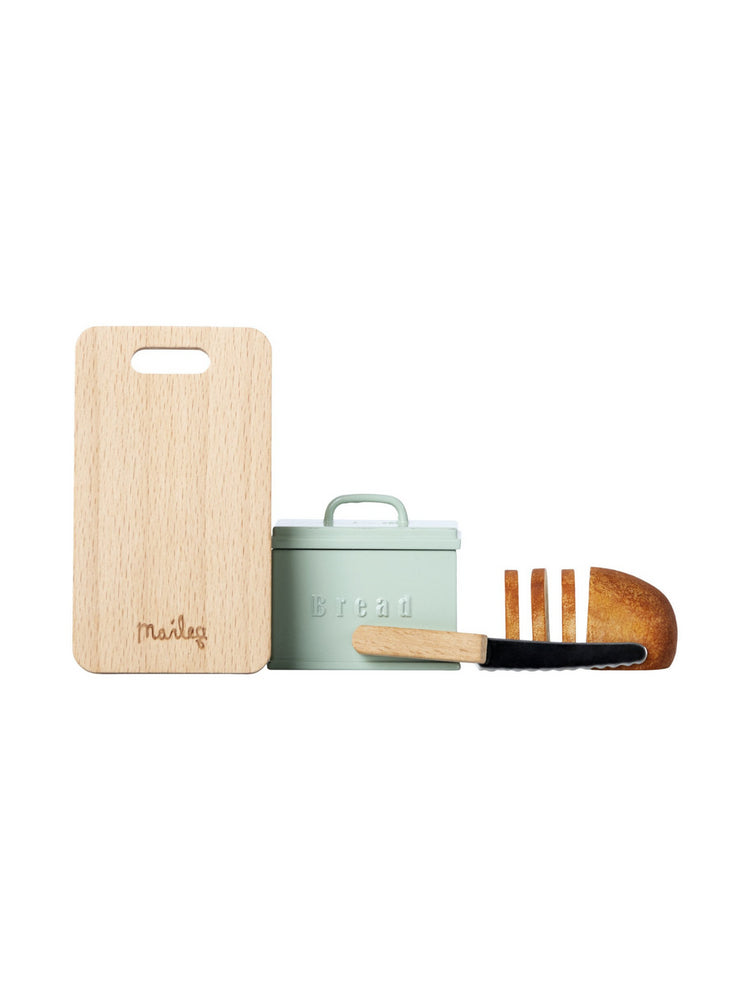 Maileg Miniature Bread Box Set with Cutting Board and Knife - Dollhouse Kitchen Essential