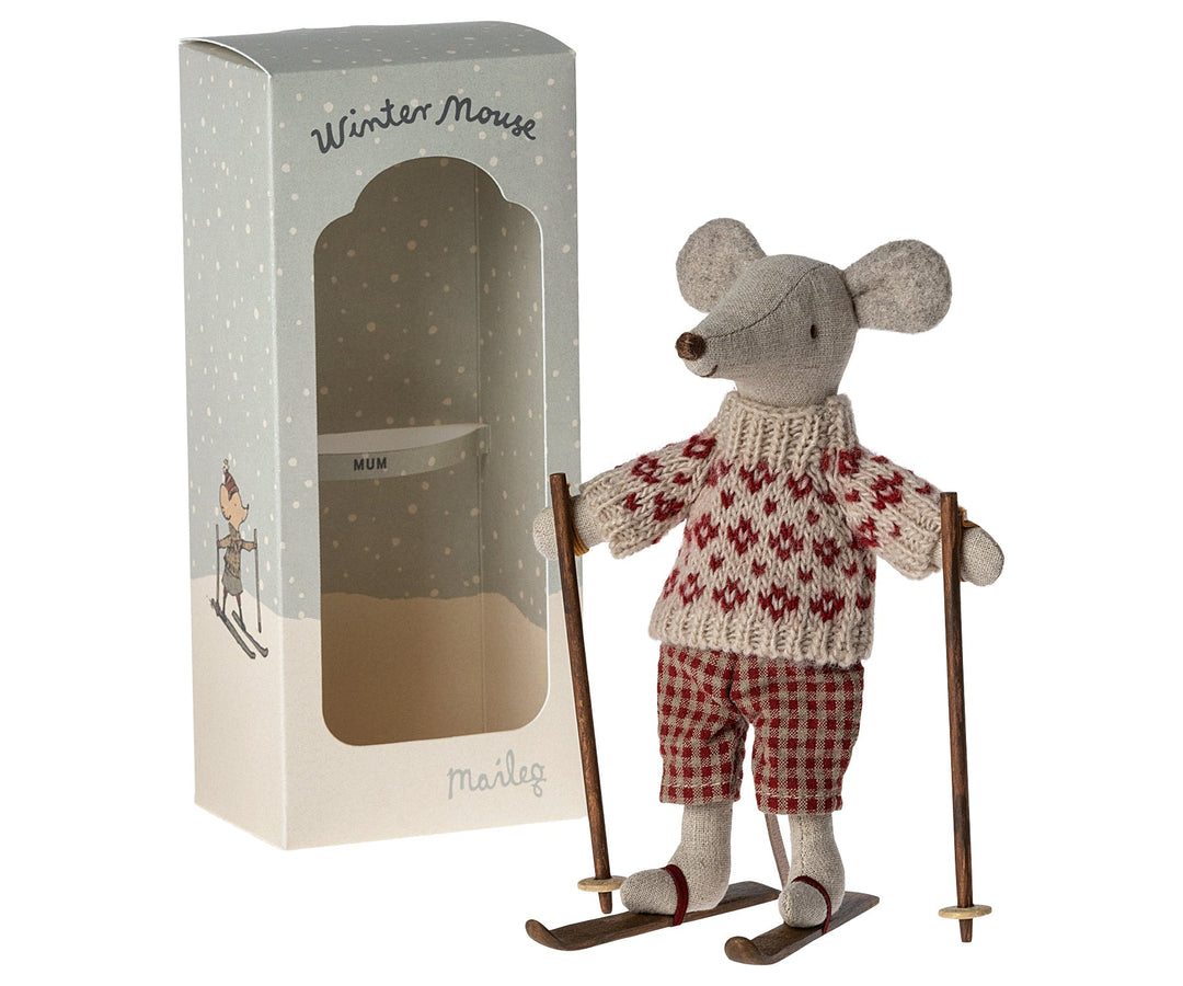 Maileg Winter Mouse with Ski Set, Mum
