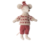 Winter mouse with ski set, Mum - Red
