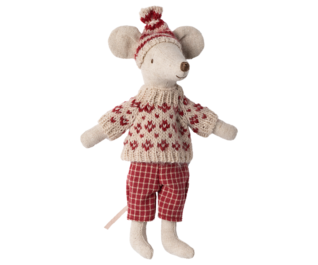 Winter mouse with ski set, Mum - Red