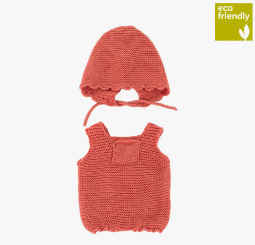 Knitted Doll Outfit 12⅝" –Rompers & Bonnet