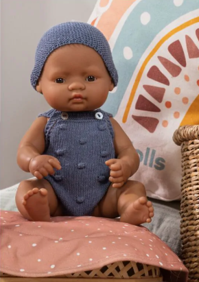 Knitted Doll Outfit 12⅝" –Rompers & Beanie hat