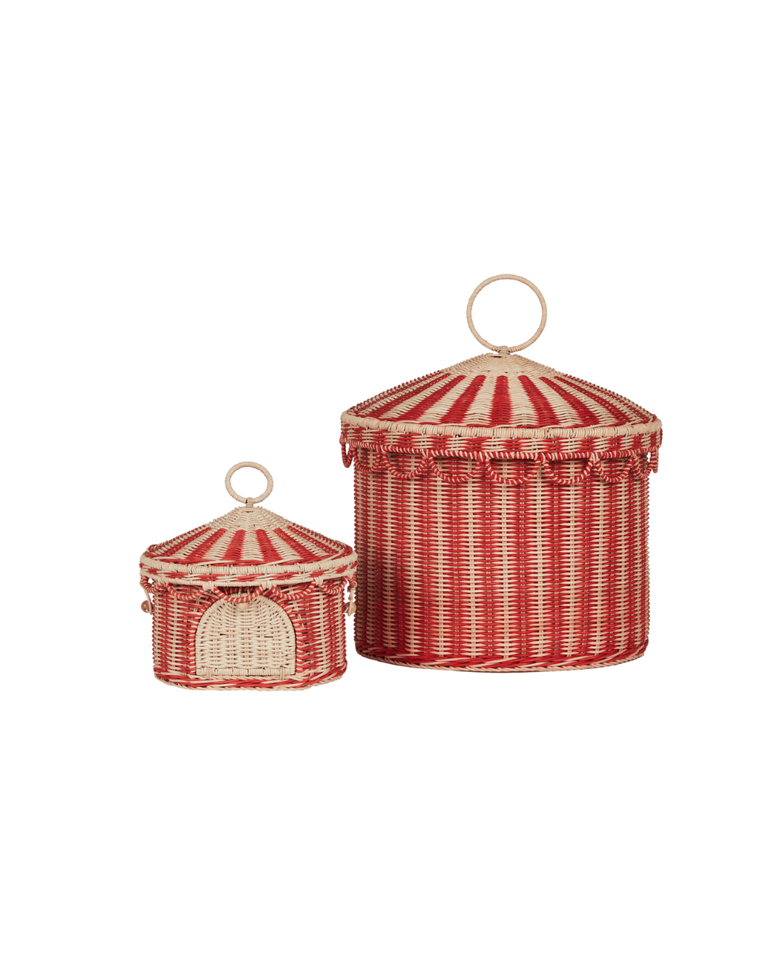 Decorative Red and Straw Circus Tent Basket for living room.