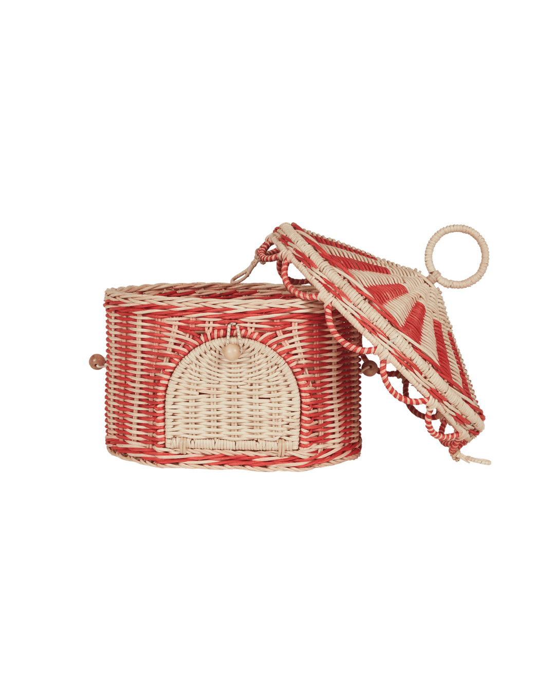 Red and Straw Basket for Home Decor - Handmade Circus Tent