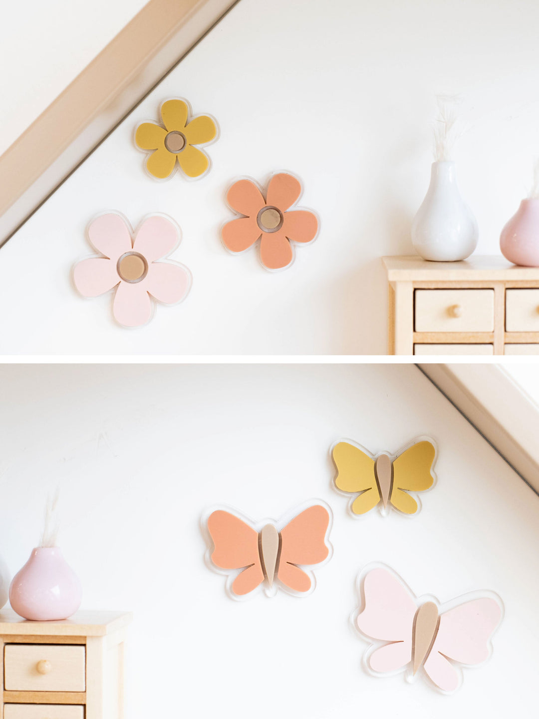 Butterflies + Flowers Wall Decor | Pale Pink + Sienna + Mustard