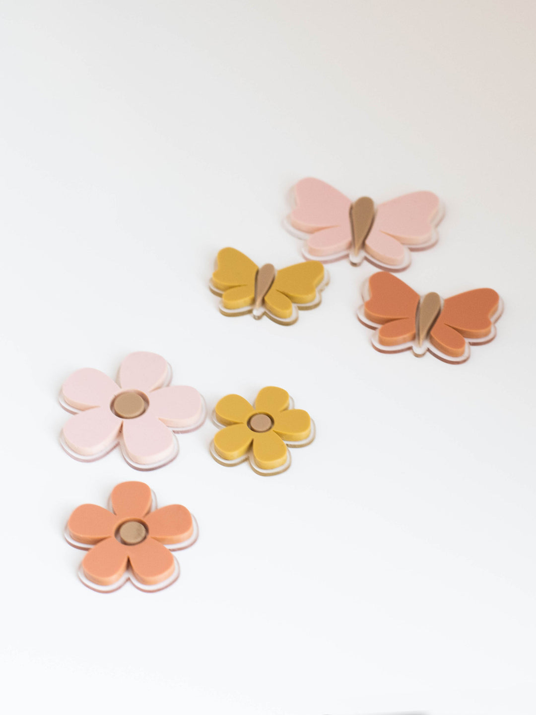 Butterflies + Flowers Wall Decor | Pale Pink + Sienna + Mustard