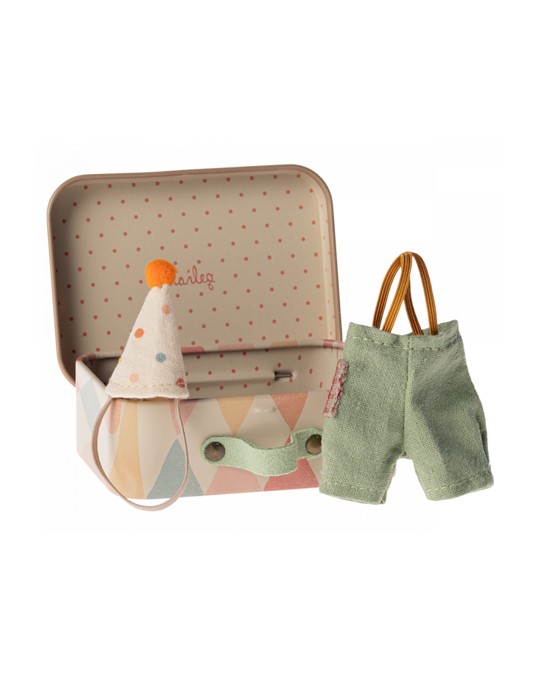 Maileg Little Brother Clown Clothes Set in Suitcase - Delightful dress-up set in a handy suitcase