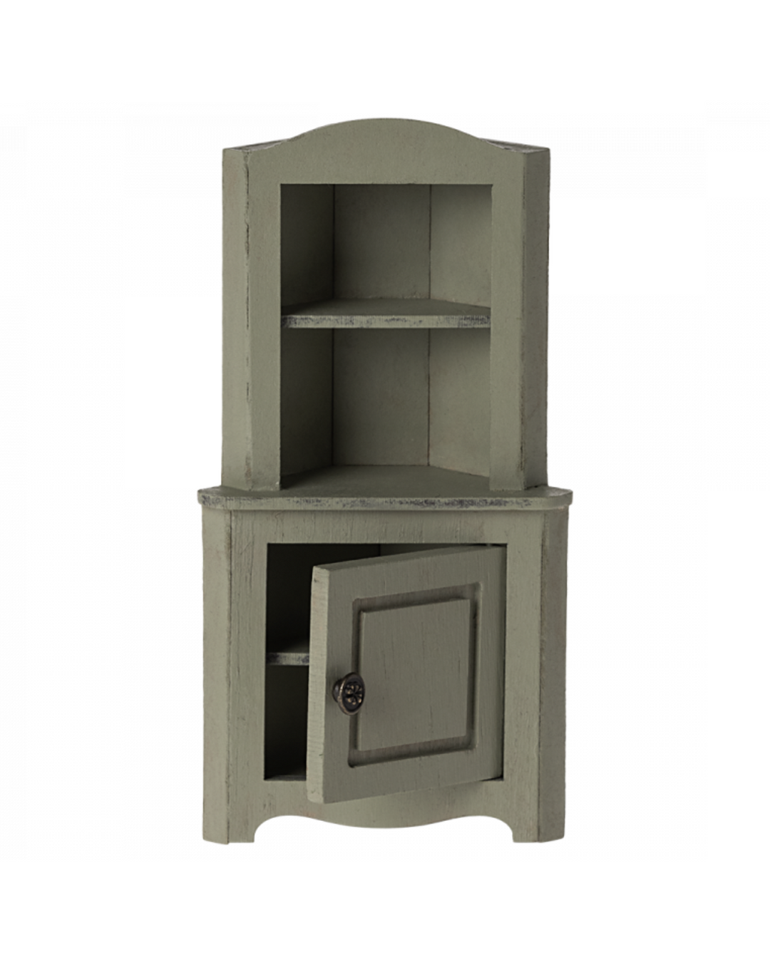 Small-scale light green corner cabinet for Maileg mouse homes