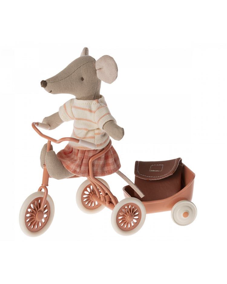 Dollhouse Accessory: Maileg Coral Tricycle Mouse - Big Sister's Ride