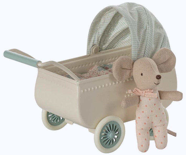 Pram with baby mouse - Mint (End of March Pre-Order)