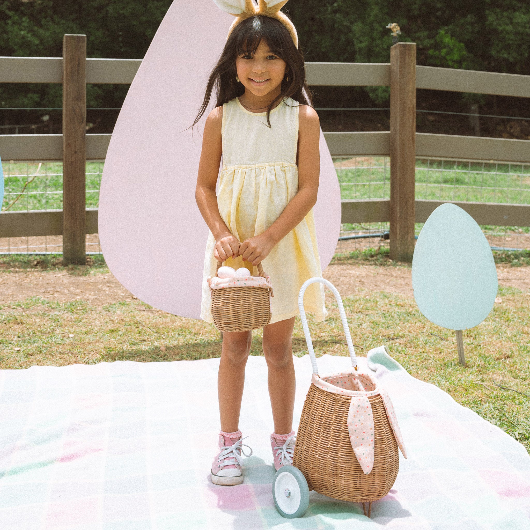 Rattan Bunny Luggy Natural Rattan/Gumdrop: Adorable Storage and Ride-On Toy
