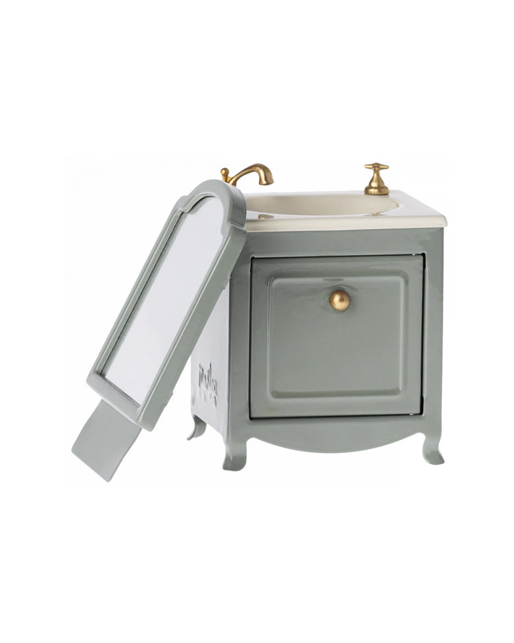 Mouse Sink with Mirror in Dark Mint: Dollhouse Furniture - Add Elegance to Your Miniature Bathroom