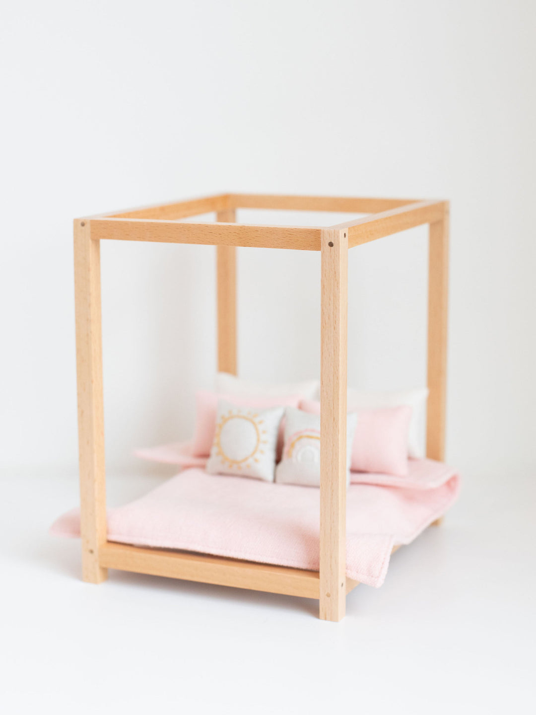 Four Poster Bed + Mattress | Natural Wood