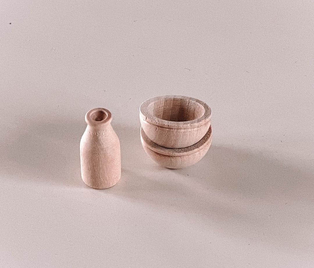 Milk Bottle & Cereal Bowl Set | Natural Wood