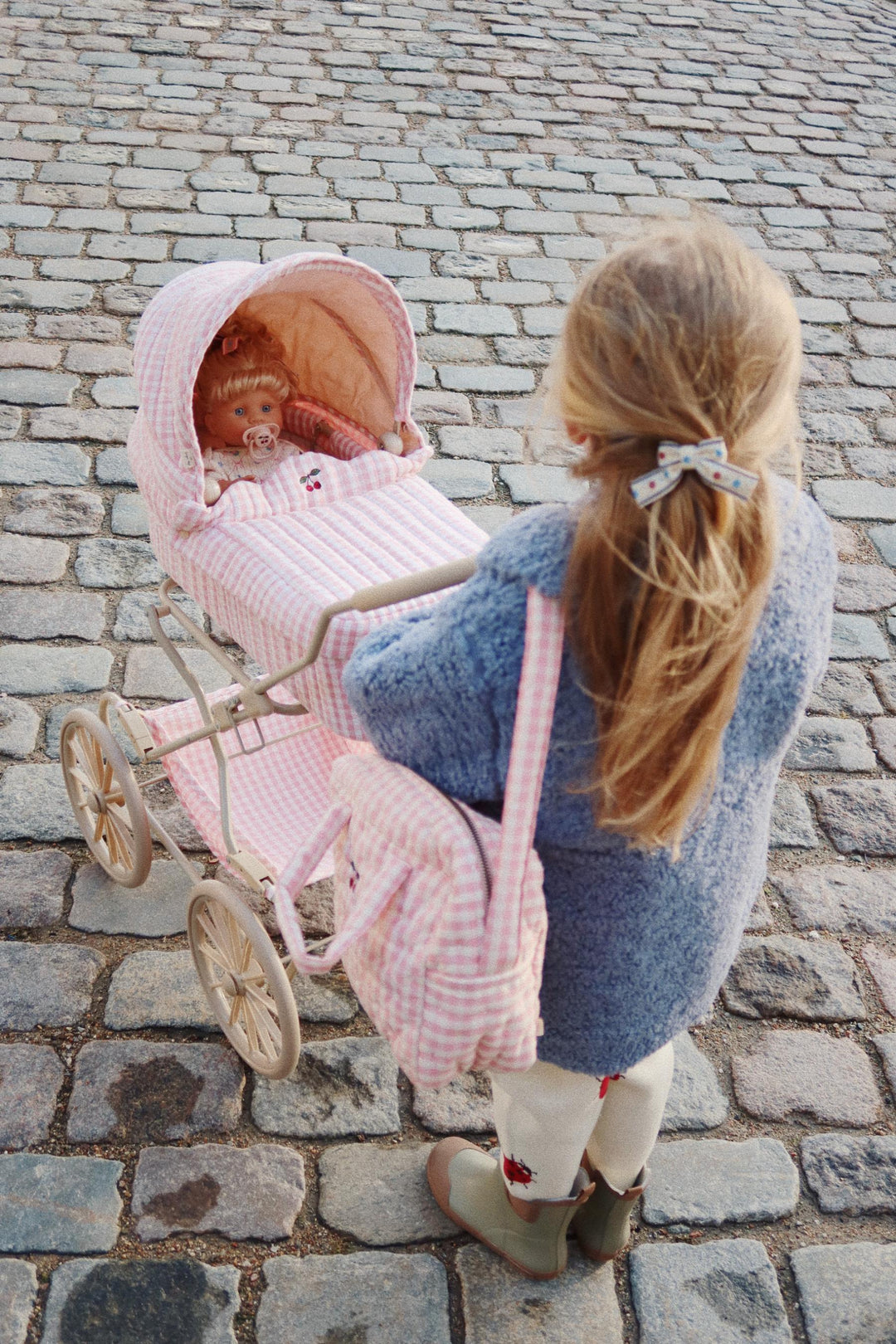 Doll Pram - Powder Pink Check