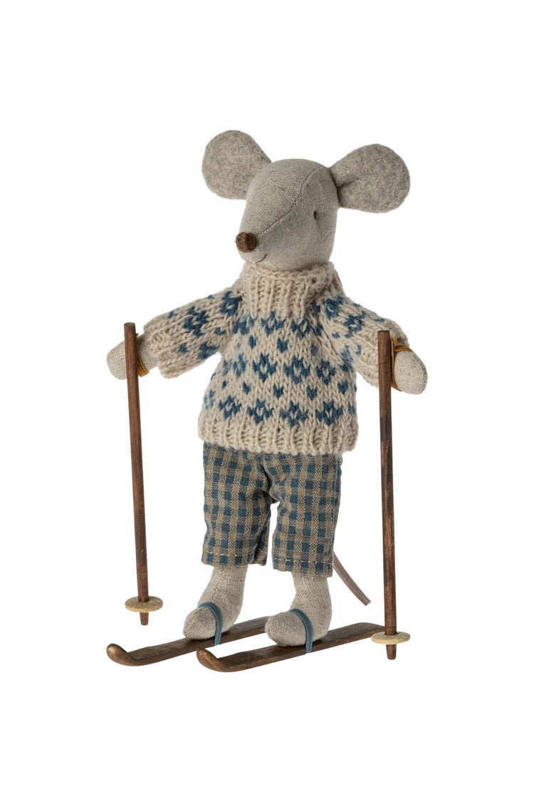 Maileg Winter Mouse with Ski Set: Dad's Snowy Escapade