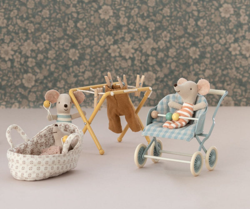 Maileg Baby Stroller - Mint: Dollhouse Nursery Accessory
