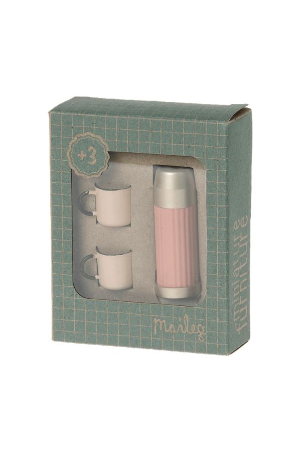 Maileg Soft Coral Thermos & Cup Set: Dollhouse Accessories