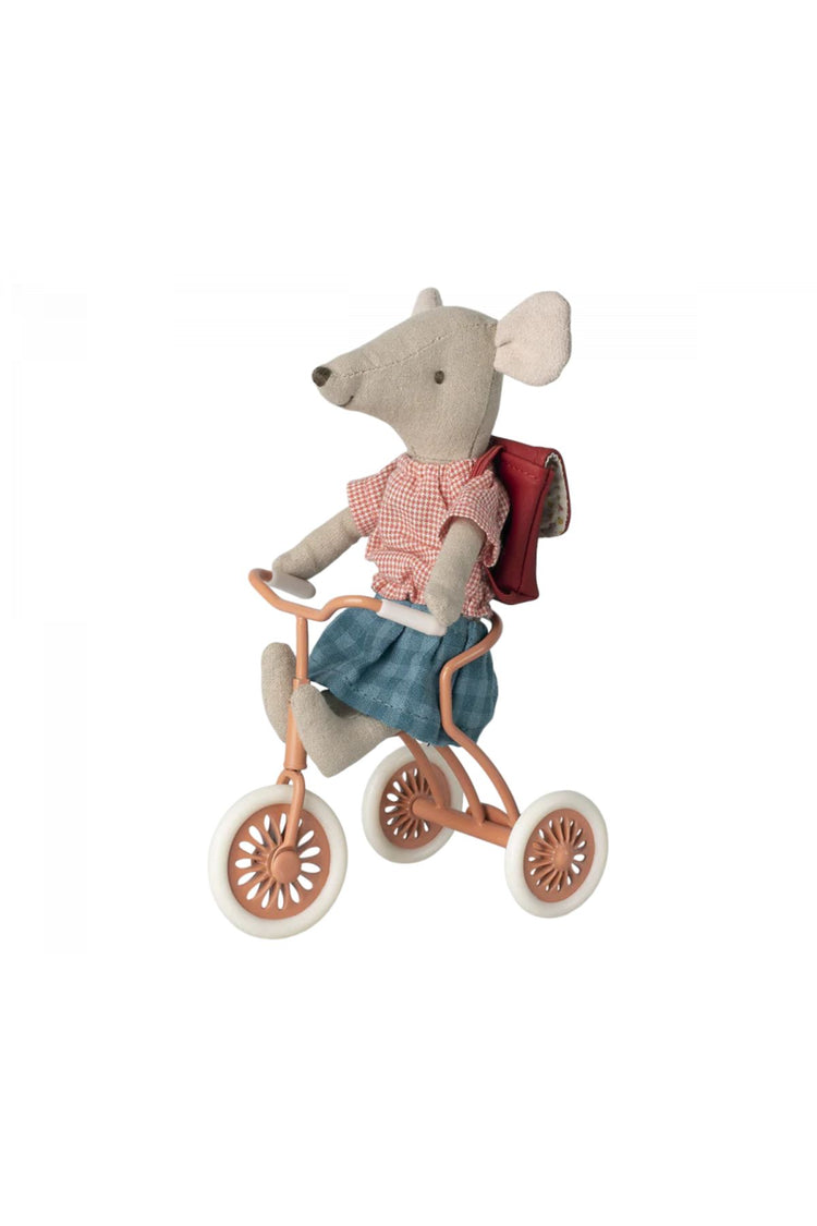 Dollhouse Accessory: Maileg Big Sister Tricycle Mouse with Backpack - Red