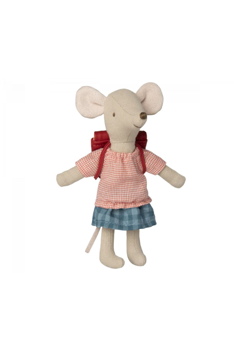 Maileg Big Sister Tricycle Mouse with Backpack: Red