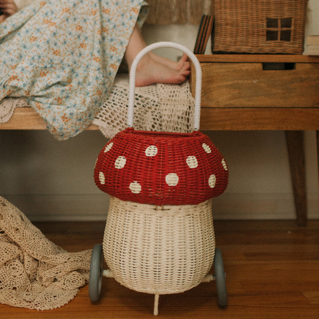 Olli Ella Rattan Mushroom Luggy - Red & White